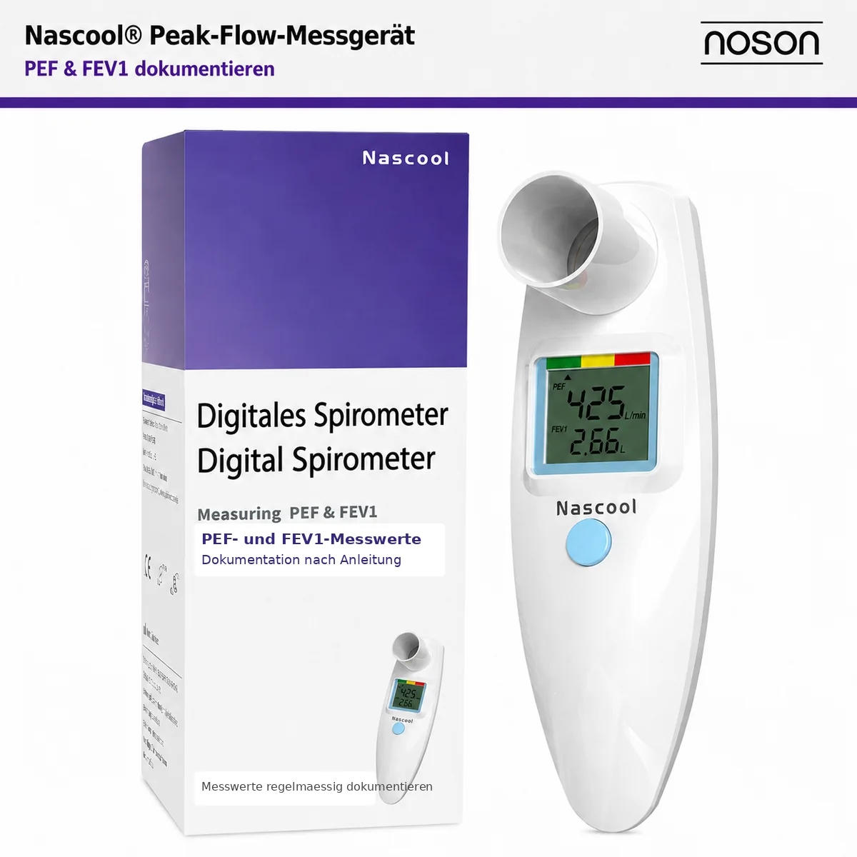 Digitales PEF-/FEV1 Peak-Flow Meter für eigene Tagesaufzeichnungen und persönliche Buchführung