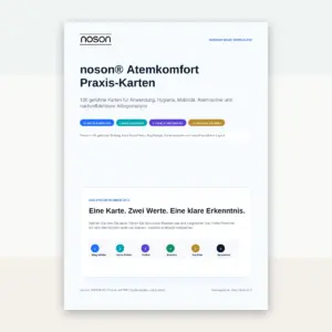 Echtes Frontcover der noson Atemkomfort Trainingskarten als Acrobat-interaktives PDF mit Auswertung