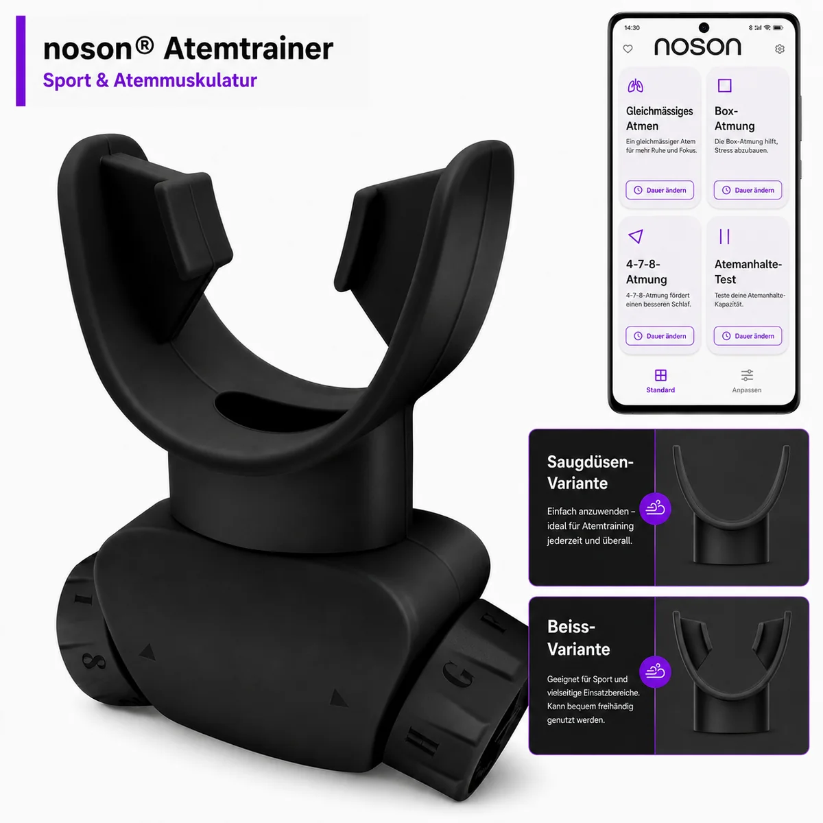 noson® Atemtrainer schwarz für Sport und Atemmuskulatur mit App