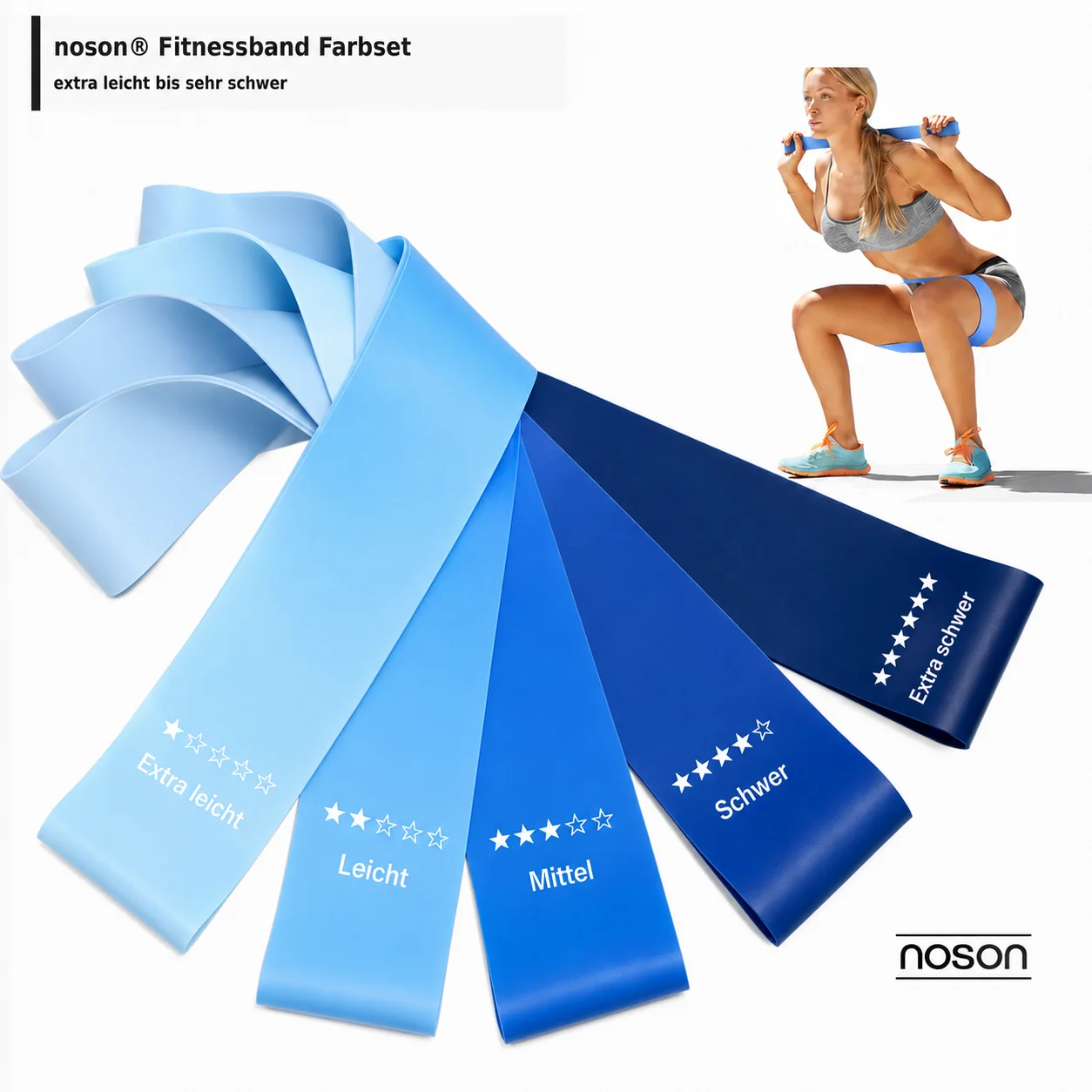 noson® Fitnessband Farbset von extra leicht bis sehr schwer