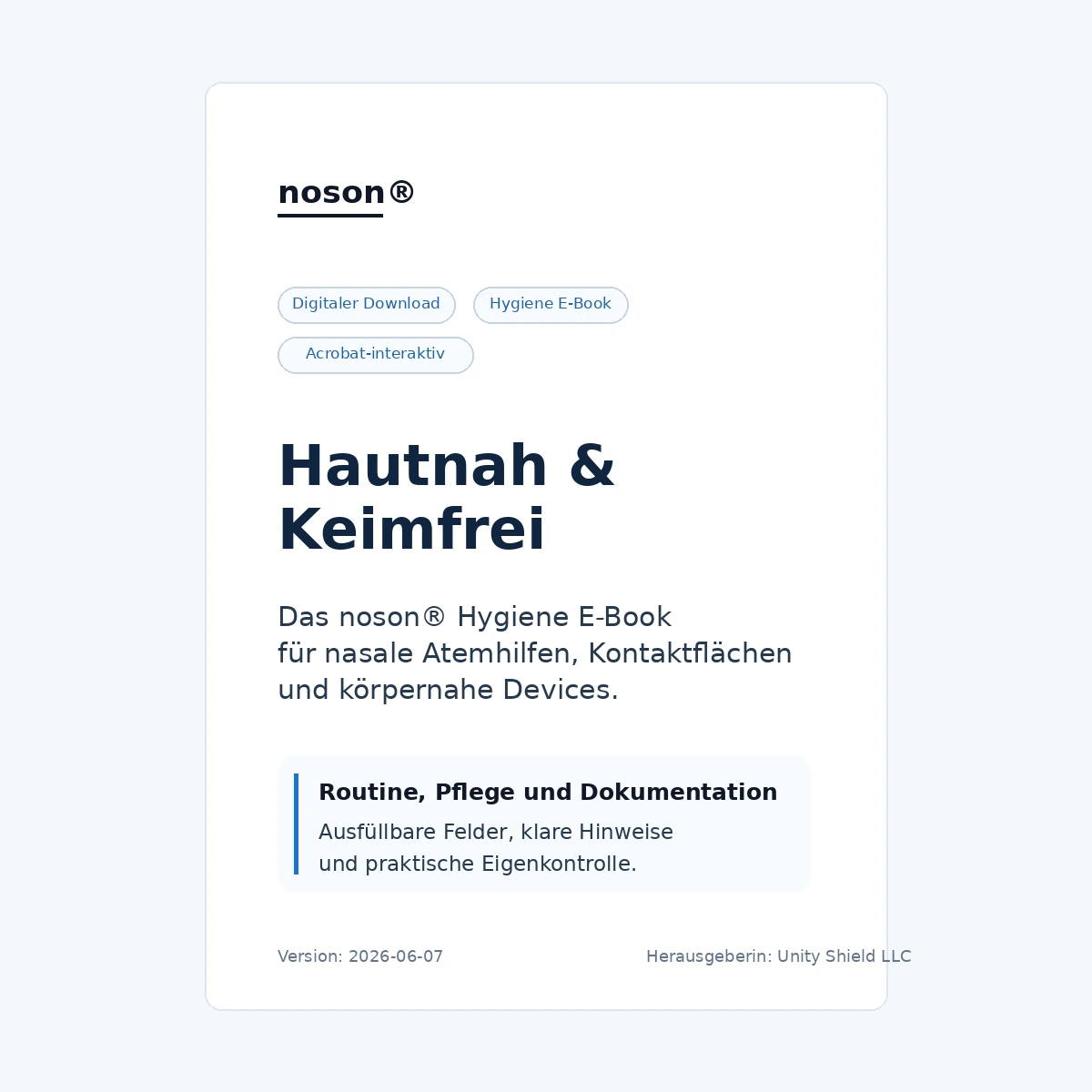 Echtes Frontcover des noson Hautnah und Keimfrei Hygiene E-Books als Acrobat-interaktives PDF
