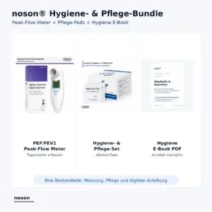 noson Hygiene- und Pflege-Bundle mit PEF FEV1 Peak-Flow Meter, Pflege-Pads und Hygiene E-Book