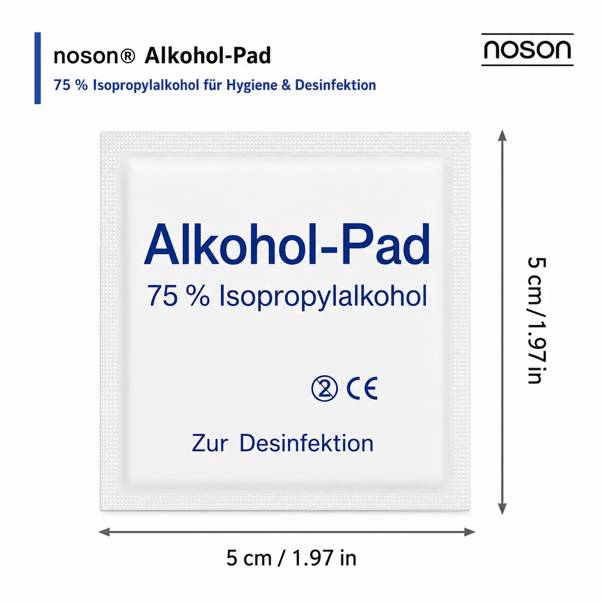 noson® Hygienetuch mit 75 Prozent Isopropylalkohol fuer aeussere Reinigung