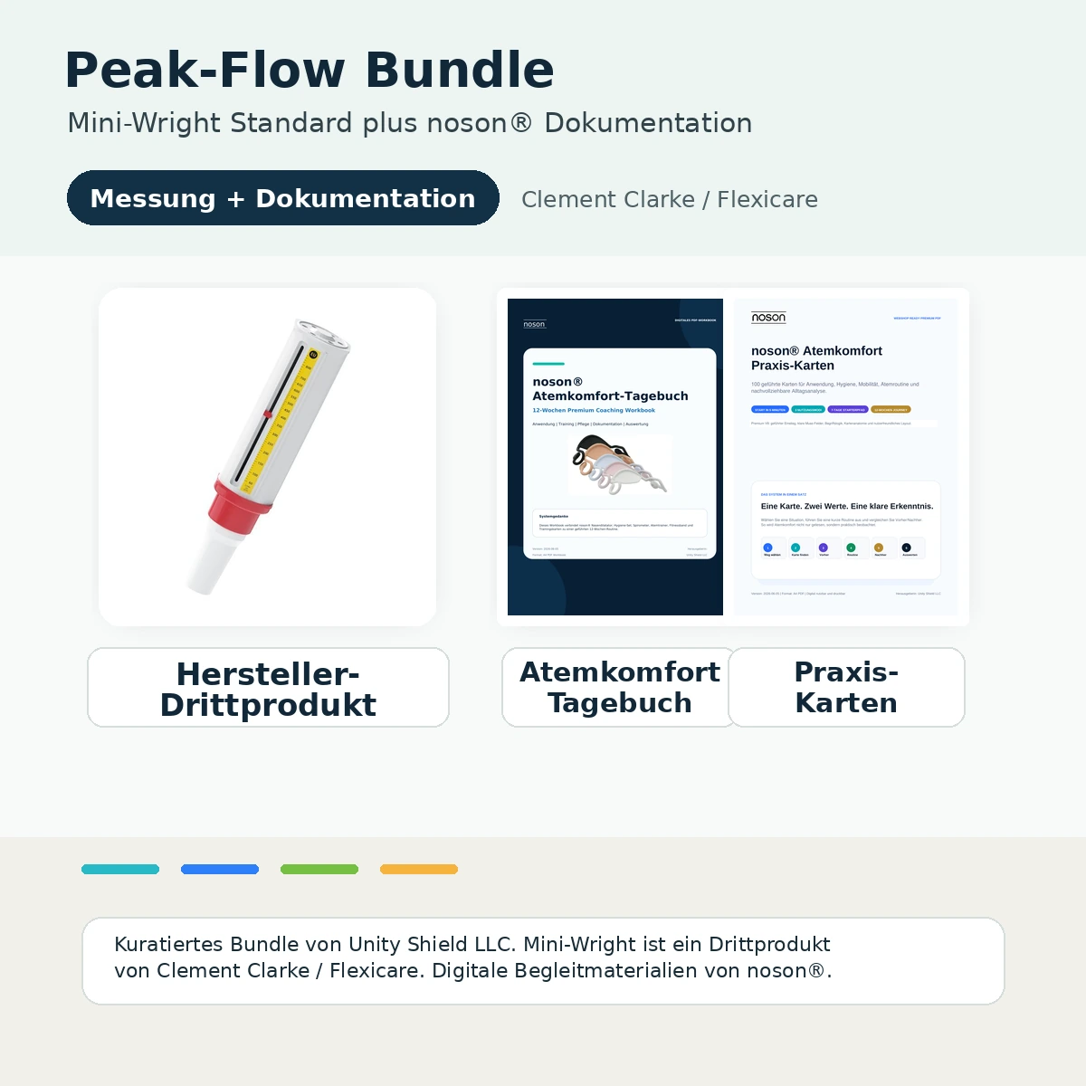 Peak-Flow Dokumentationsbundle mit Mini-Wright Standard von Clement Clarke Flexicare und digitalen noson Unterlagen