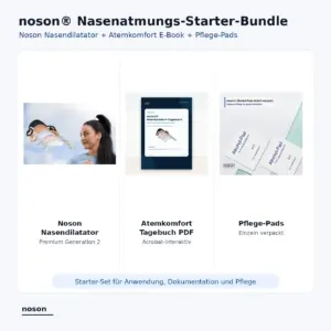 noson Nasenatmungs-Starter-Bundle mit Noson Nasendilatator, Atemkomfort-Tagebuch PDF und Pflege-Pads